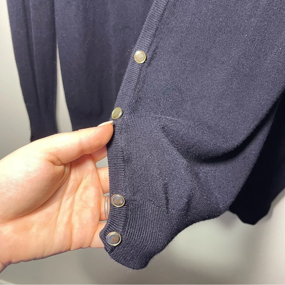Zara women’s Knit Navy Button Front Cardigan Sweater with Sleeve cuts in Size M - Picture 5 of 10
